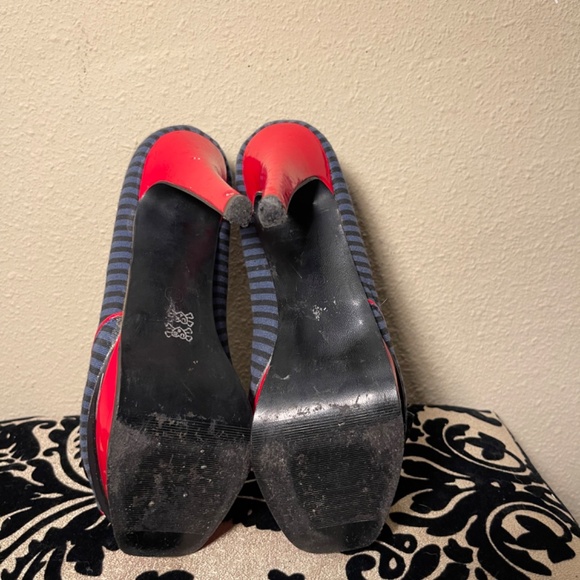 Blue & Red w/ Black Stripes Sailor Pin-up Rockabilly Platform Stiletto Heels - Picture 6 of 6